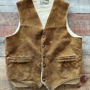 Trego’s westwear 70’s Vintage Brown Shearling Sherpa lined Vest men’s small